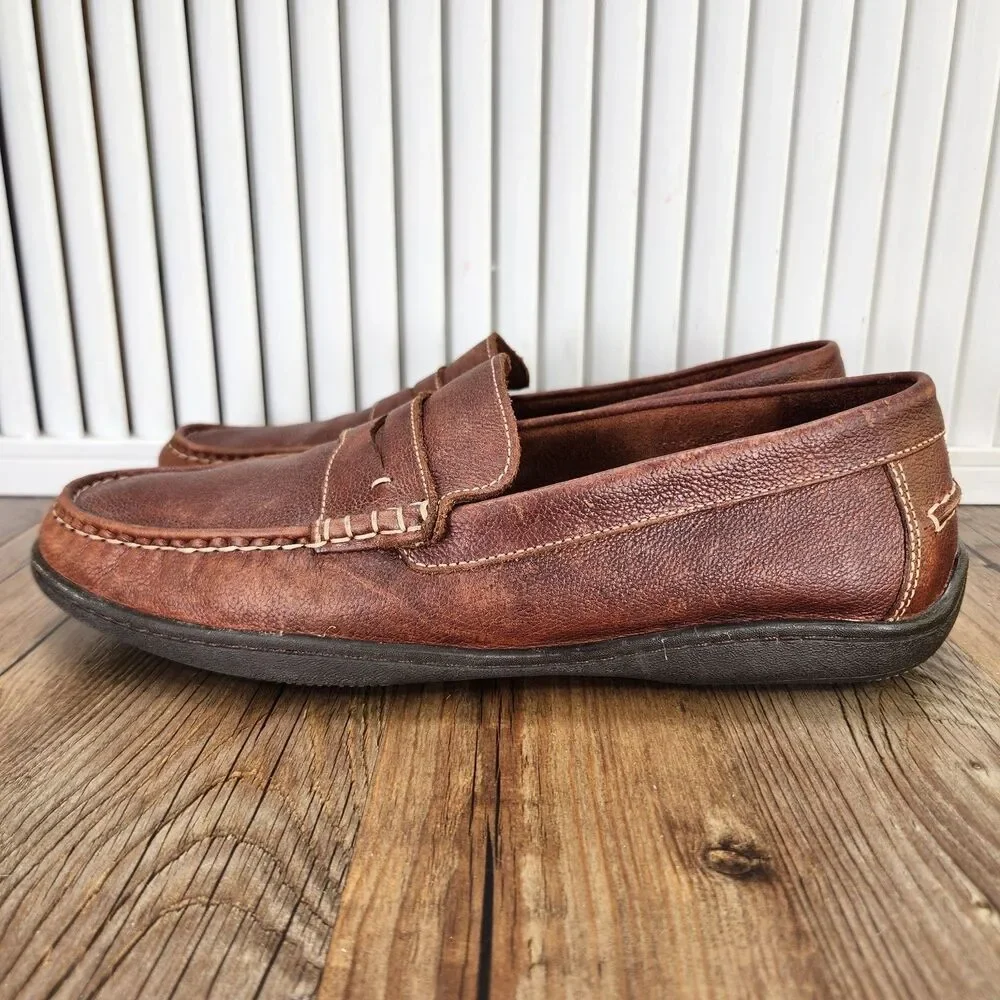 Johnston & Murphy Fowler Penny Loafer Mens Sz 9.5M Brown Leather Sheepskin Shoes